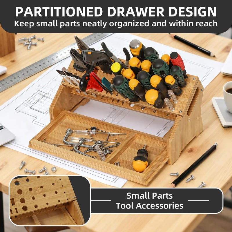 ValuXpro Bamboo Screwdriver Organizer - Tool Storage Organizer Workbench Desktop Rack - Hand Piler Tools Storage Holder (Bamboo, 1) - Image 2